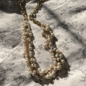 Long gold chain pearl necklace